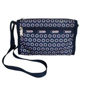 LeSportsac Nylon Crossbody Shoulder Bag Purse Navy Pink Adjustable Strap Preppy